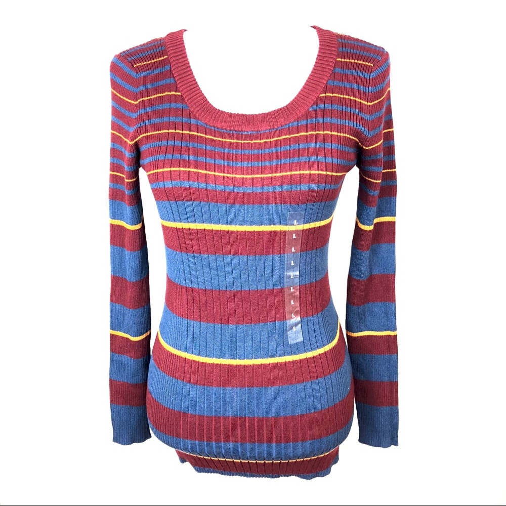 Pink Rose Blue Wine Mustard Ribbed Long Sleeve Top